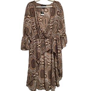 Ashley Stewart Hi Low Duster Blouse Sz 18/20 Brown Geometric Print